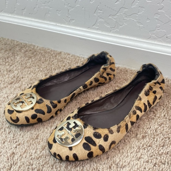 Tory Burch Reva Animal Leopard Print Calf Hair Classic Ballet Flats Shoes - Picture 3 of 16